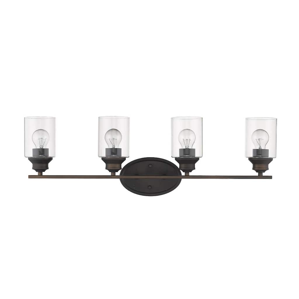 Bronze 4-Light Flush Mount Wall Fixture with Clear Glass Shades and Dimmable Hardwired E26 Base - 9.88"H x 31"W x 5.75"D