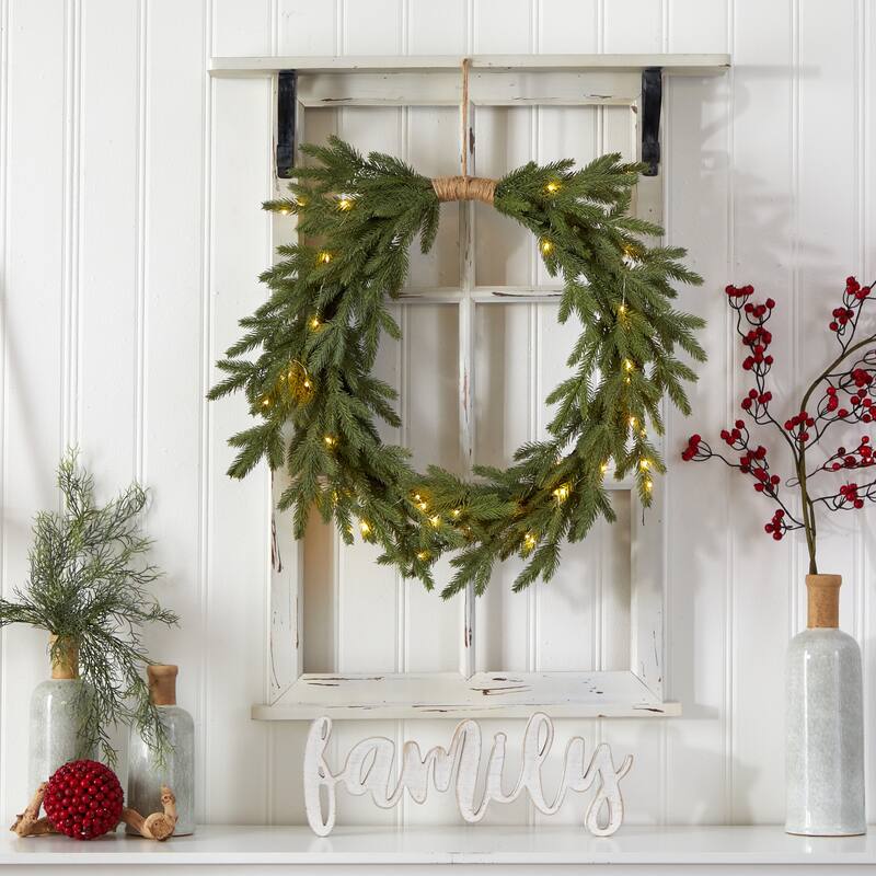 24" Holiday Christmas Pre-Lit Cascading Pine Wreath - Green - 24