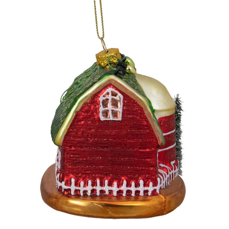 4" Festive Red and Green Barn with Roof Glass Christmas Ornament