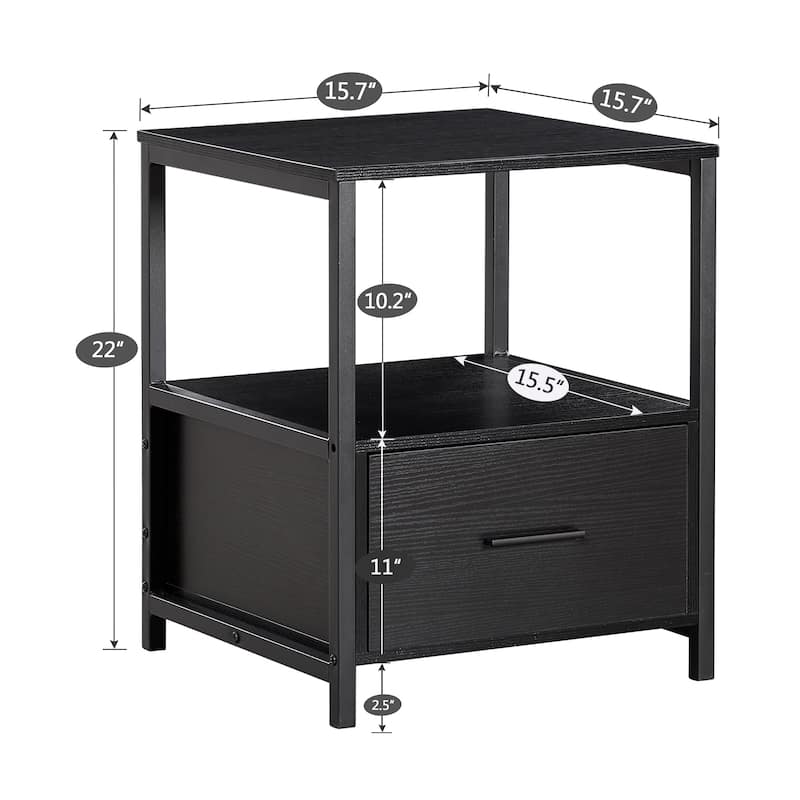 Javlergo Square Design Nightstand with Open Shelf and Drawer Multiple Storage for Bedroom or Living Room End Table