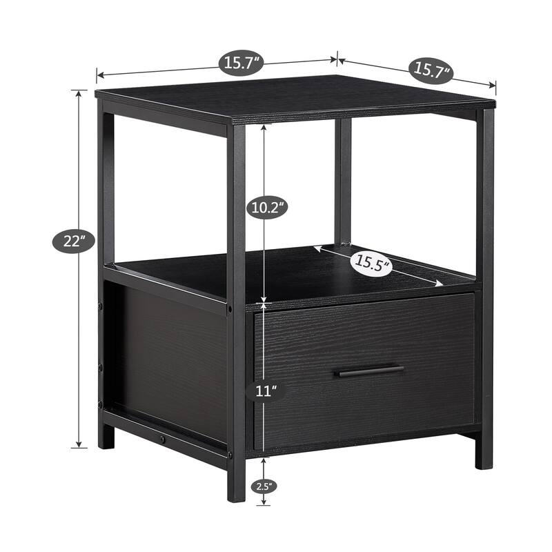 VECELO Nightstand Set of 1/2, Modern Square Side End Table, Living Room, Study Metal Frame