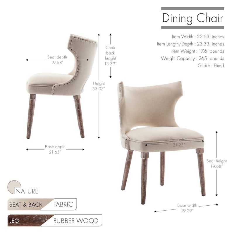 Porthos Home Foras Fabric Wingback Dining Chairs with Rubberwood Legs, Set of 2