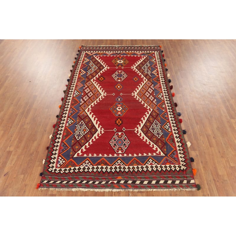 Kilim Qashqai Persian Vintage Rug Hand-Knotted Bedroom Wool Carpet - 5'6"x 9'8"