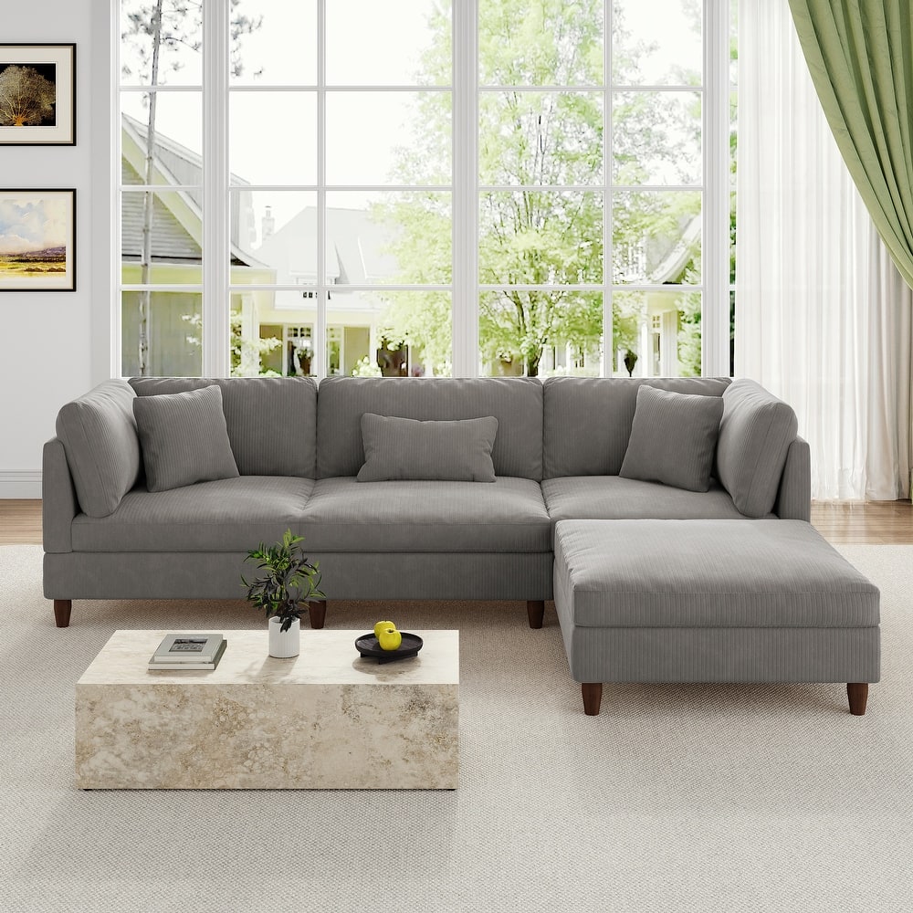 Modular Sectional Sofa Couch with Ottoman for Living Room Set - 112" W