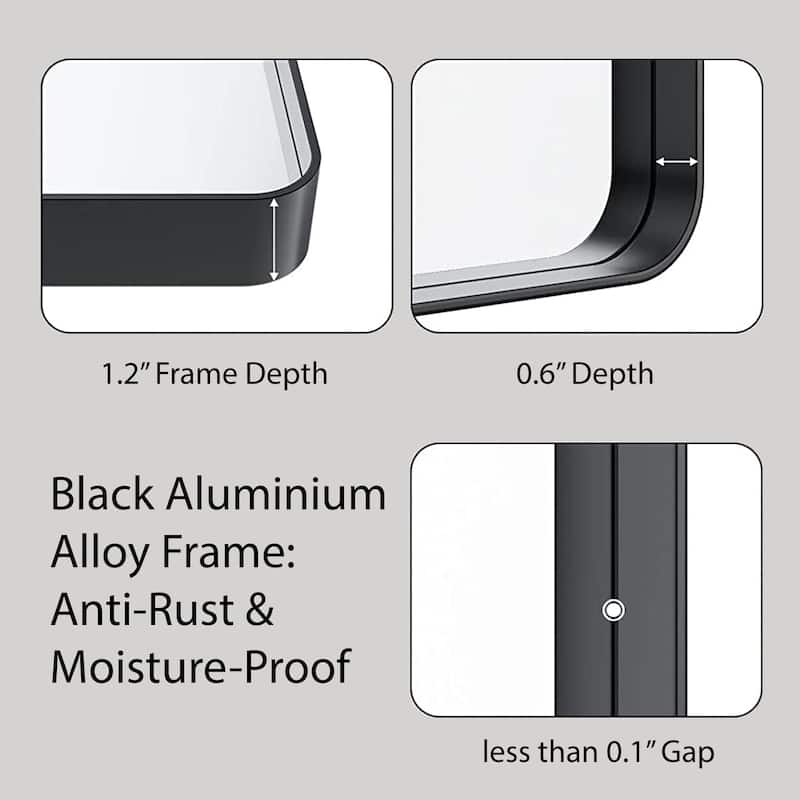 Raven Rectangular Metal Framed Wall Mounted LED Bathroom Vanity Mirror in Black