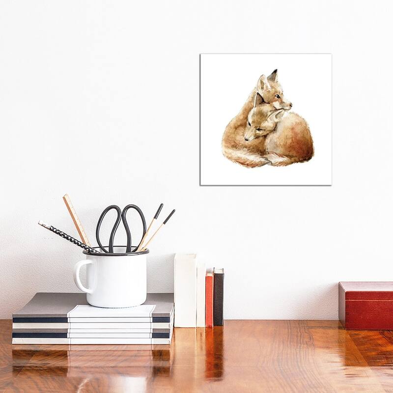 iCanvas "Cuddling Foxes" by Wandering Laur Canvas Print - 12x12x1.5
