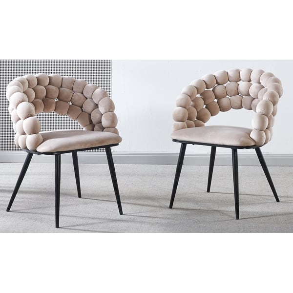 slide 2 of 10, Modern chair(set of 2 ) with golden color iron tube legs, soft cushions and comfortable backrest, hairball back Beige+Black
