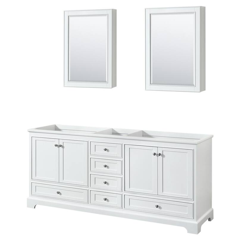 Wyndham Collection Deborah 79" Free Standing Double Wood Vanity - White / Polished Chrome Hardware