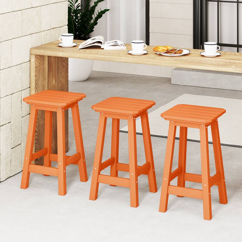Laguna Hdpe All Weather Outdoor Patio 24" Square Counter Stool (Set Of 3) - Orange