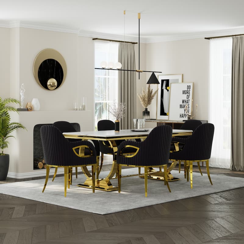 Dining Table Set with Arm Dining Chairs - White - Table with 6 Chairs