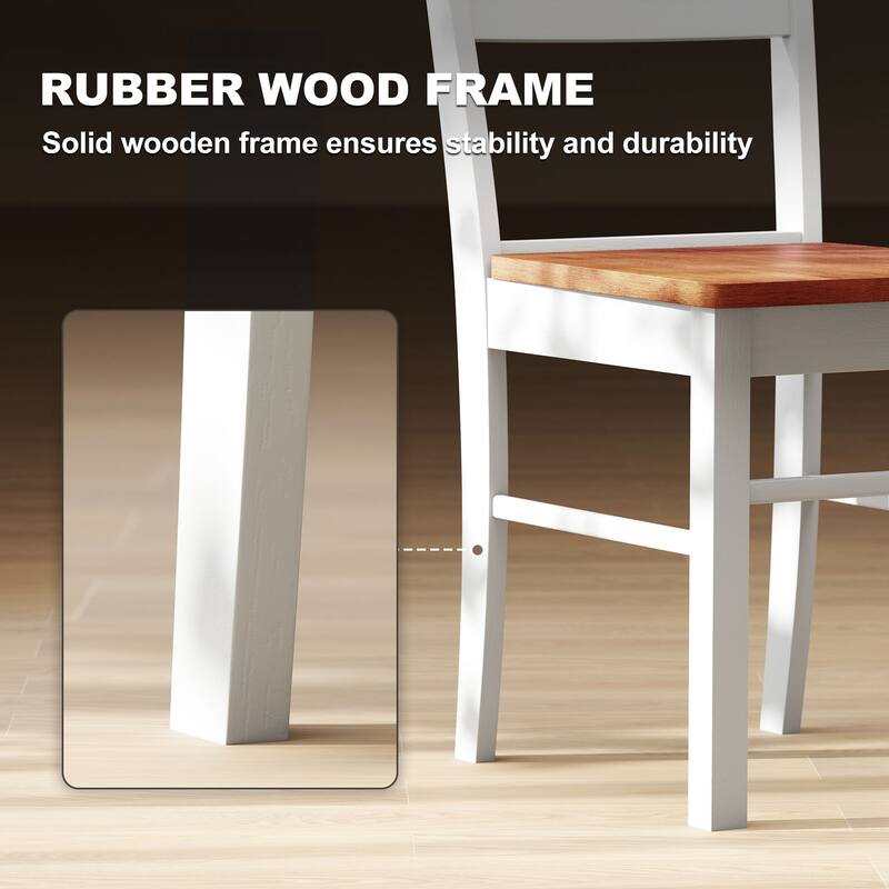 Set of 2 Dining Chairs Light Grey Teak Rubber Wood Armless Open Back Kitchen Seating - 15.7" W x 19.9" D x 34.8" H