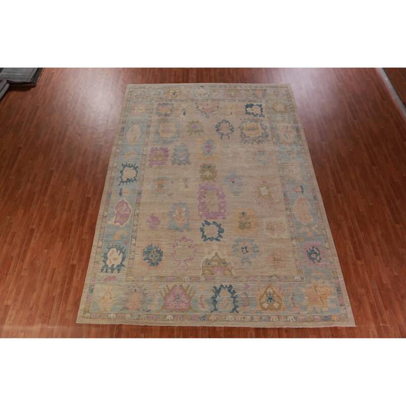 Hand Knotted Oriental 100% Wool Carpet Transitional All-Over Peach Oushak Area Rug - 13' 11'' X 10' 1''