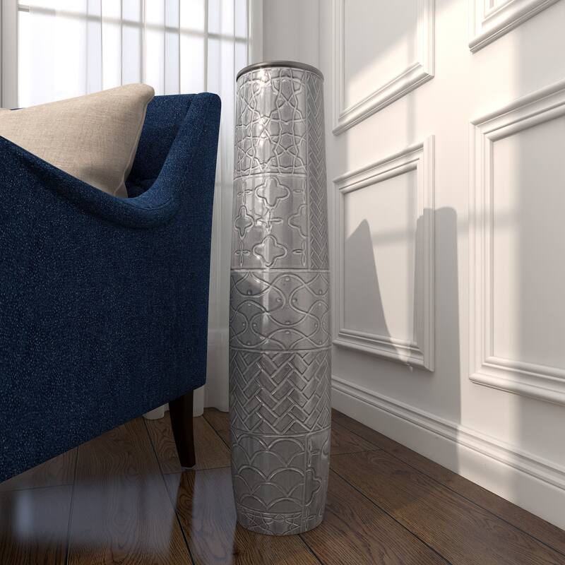 Gray Ceramic Vase with Varying Patterns