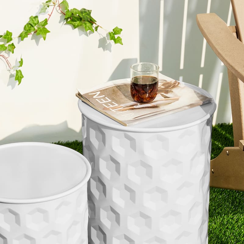 Glitzhome Set of 2 Glossy Black Metal Outdoor Table Accent Stool - 14.25"W x 14.25"D x 18.75"H