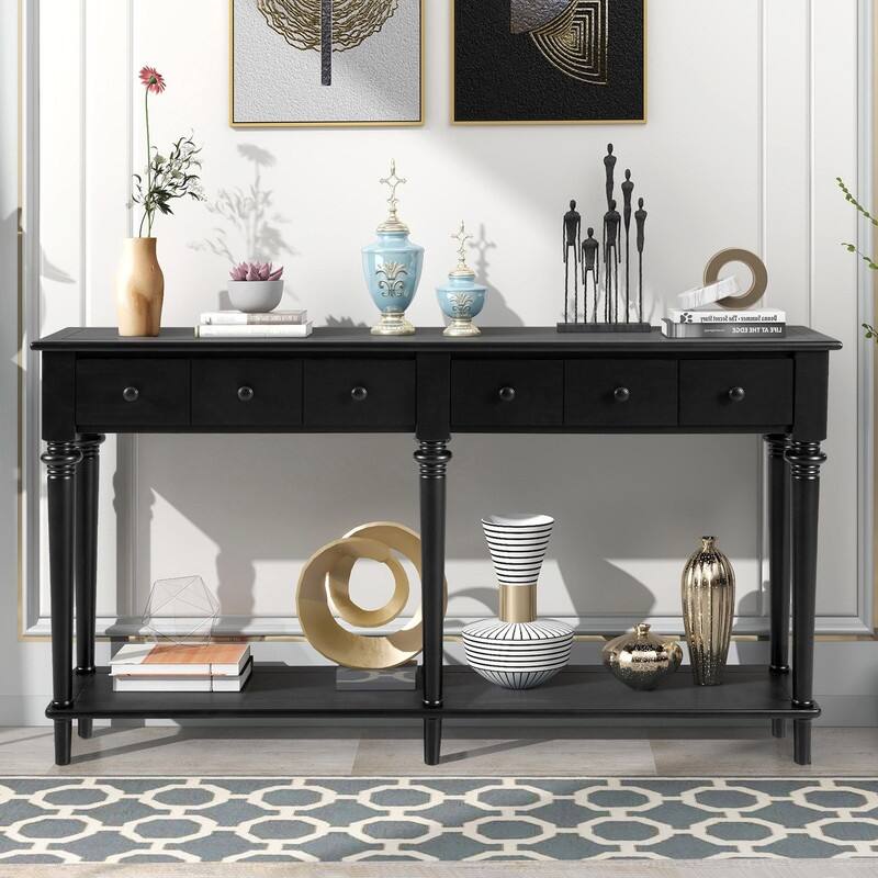 Infinitia 60" Console Table with 4 Drawers and Open Shelf - Black