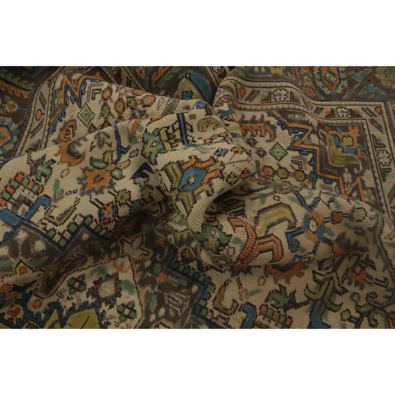 Hand Knotted Oriental 100% Wool Carpet Traditional Floral Beige & Ivories Tabriz Area Rug - 9' 3'' X 6' 1''