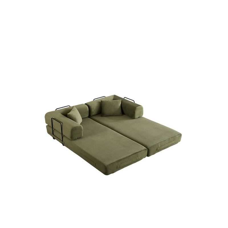 Convertible Sleeper Sofa Bed with Pillow, Modern Corduroy Folding Mattress Couch, Floor Sofa Lounge for Compact Spaces