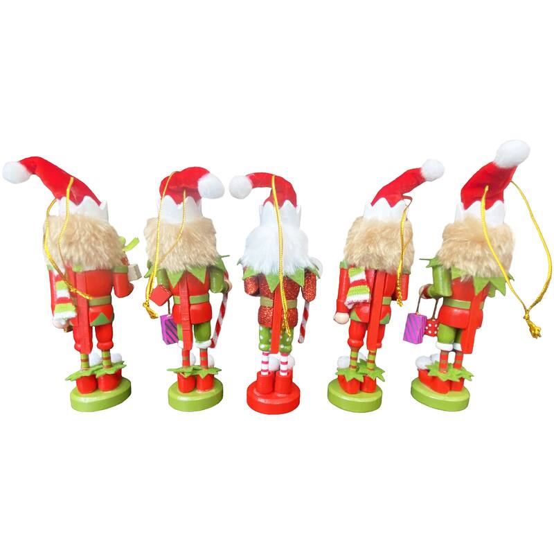 5" Elf Nutcracker Ornaments, Set of 5