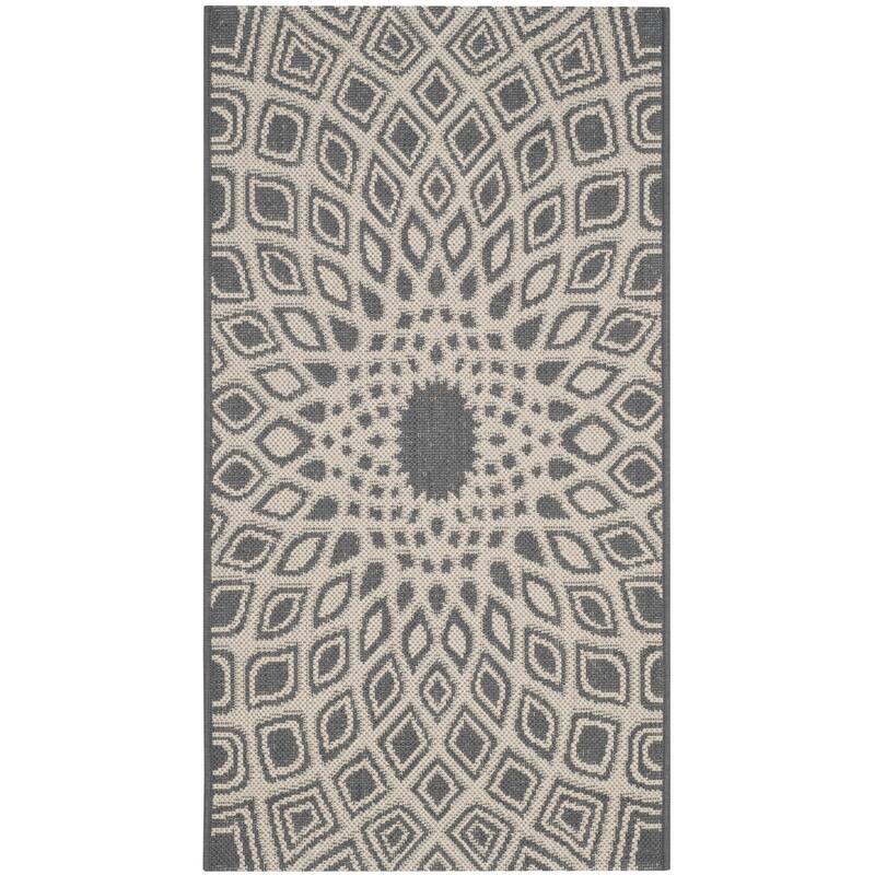 SAFAVIEH Courtyard Misako Indoor/ Outdoor Waterproof Patio Backyard Rug - 2' x 3'7" - Black/Beige