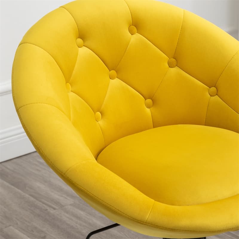Velvet Upholstered Tufted Back Swivel Accent Chair