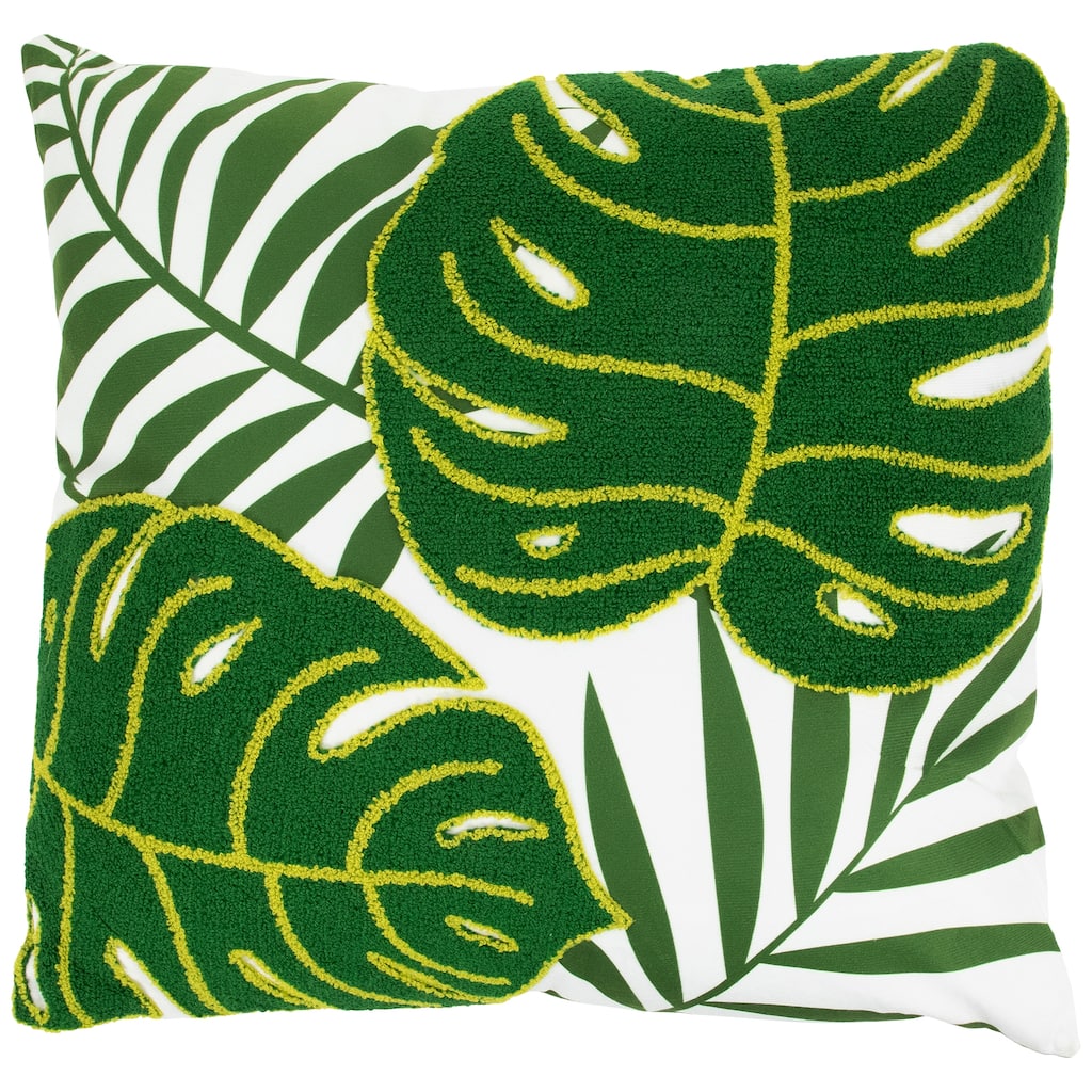 Tropical Palm Tree Leaves Throw Pillow - 16" - Green and White