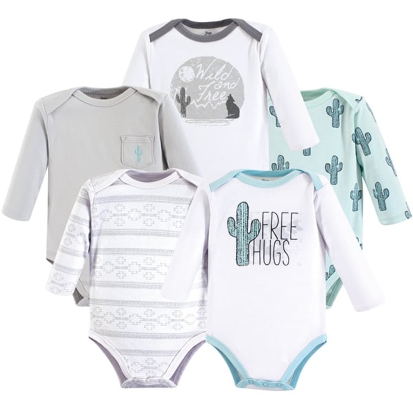 slide 1 of 1, Yoga Sprout Cotton Long-Sleeve Bodysuits 5pk, Free Hugs 0-3 Months - Free Hugs Long-Sleeve