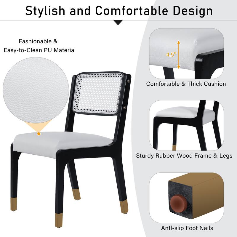 Wood Dining Chairs Set of 2, Farmhouse Accent Chairs with Padded Seat, Modern Linen Kitchen & Dining Chairs Side Chairs