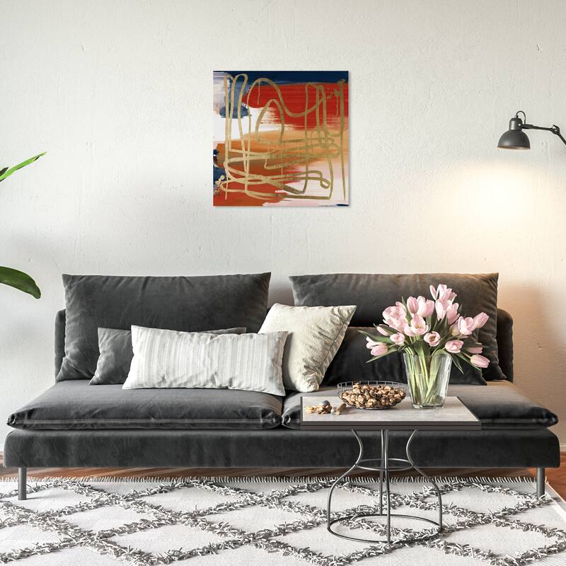 Wynwood Studio Canvas Abstract Crossing The Line Fall Red and Metallic Gold Modern & Contemporary Wall Art Canvas Print - 20 x 20