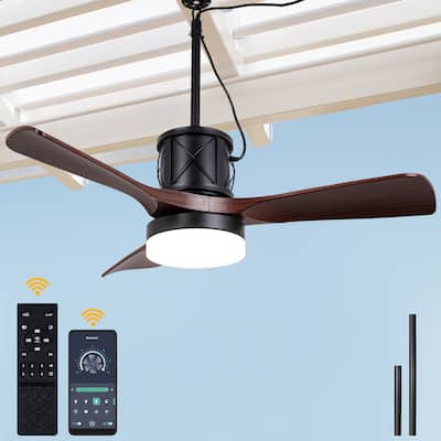 Bella Depot 42" Black Outdoor Ceiling Fan with Dimmable Light and Remote 6-Speed for Patio Courtyard
