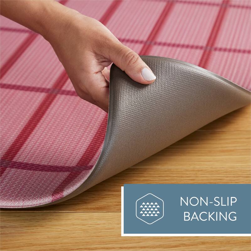 TOWN & COUNTRY BASICS Windowpane Plaid Anti Fatigue Kitchen Mat Non-Slip Backing