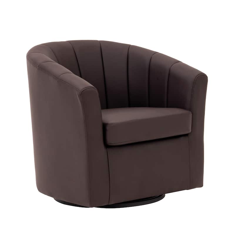 Porthos Home Manon Swivel Faux Leather Barrel Accent Chair with Removable Seat Cushion