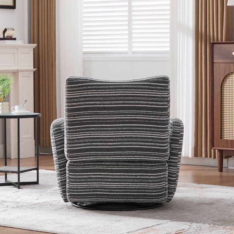 Modern Style 360° Swivel Leisure Chair Fabric Striped Armrest Swivel Chair and metal bracket, suitable for living room, balcony