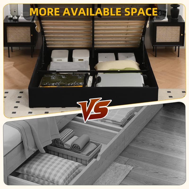 Modern Minimalist Upholstered Storage Bed with Lift-Up Platform