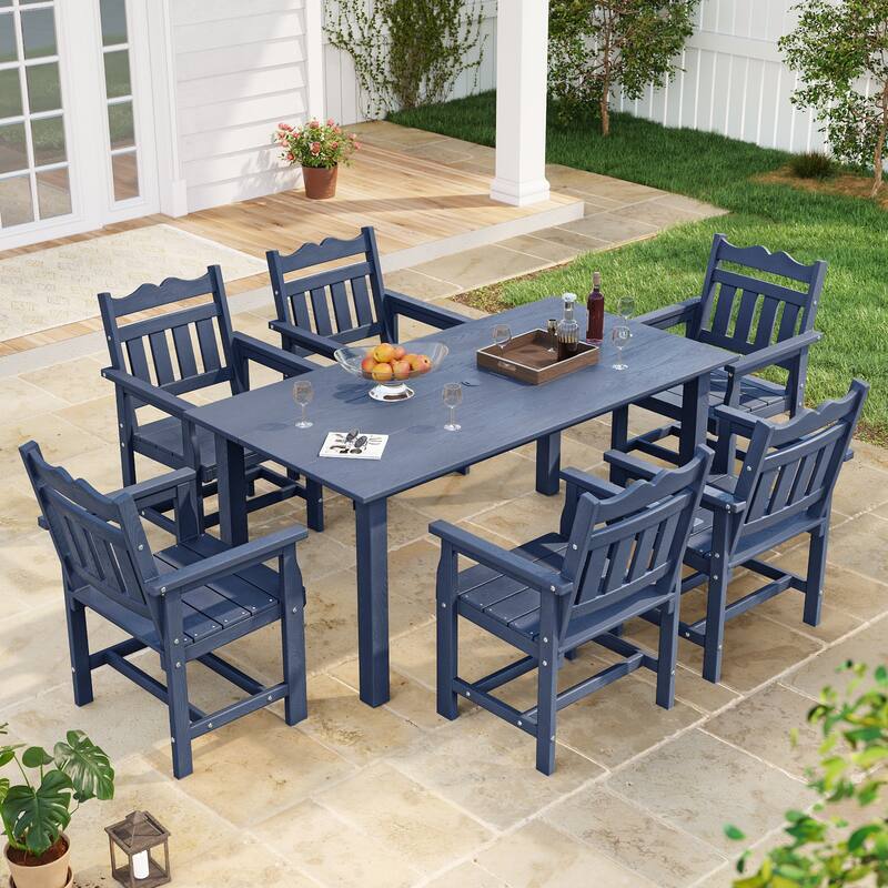 HIPS Outdoor Dining Set All-weather Patio Table and Chairs(Set of 7) - Navy Blue