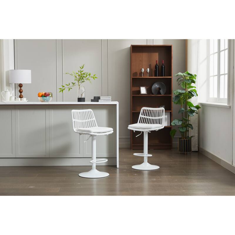 Set of 2 Rattan Bar Stool, 360 Swivel Bar Chair, Counter Height Chair with Footrest for Kitchen, Dining Room