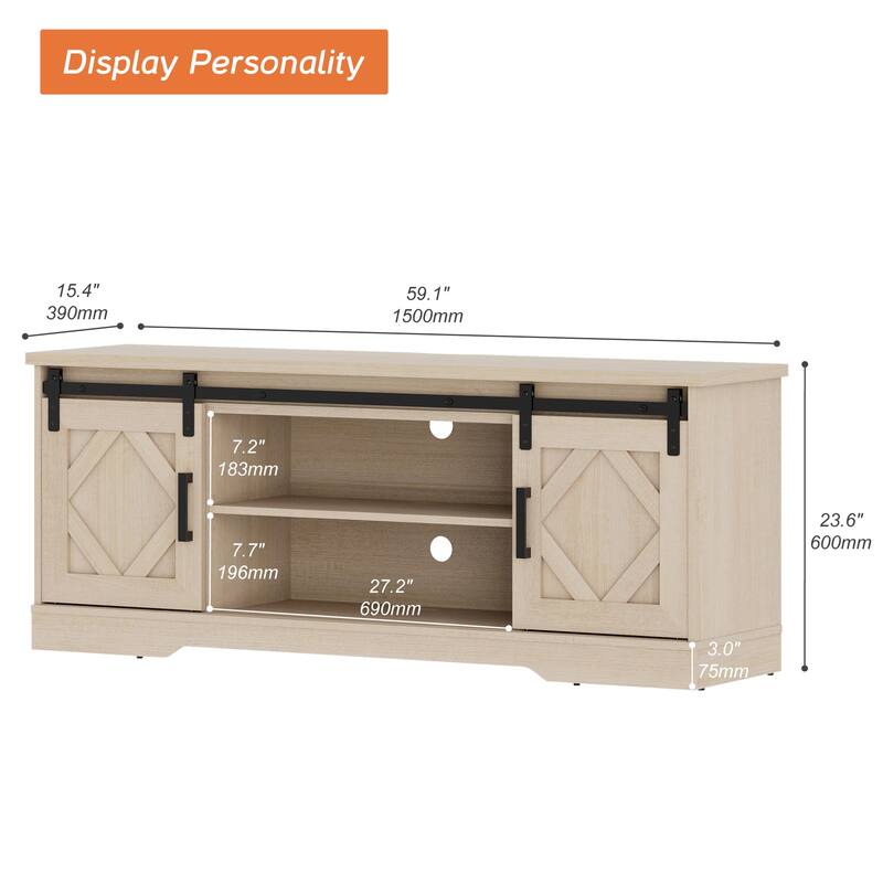WAMPAT Sliding Barn Door 59-inch Wood TV Stand Storage Cabinet