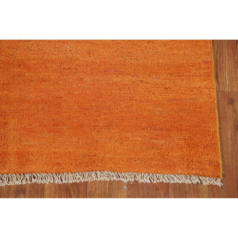 Contemporary Gabbeh Oriental Foyer Rug Hand-Knotted Orange Wool Carpet - 3'2"x 4'11"