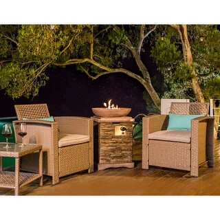 COSIEST 4-Piece Weave Wicker Armchair With Square Fire Table - Bed Bath ...
