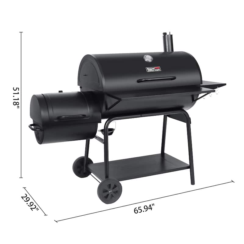Royal Gourmet Charcoal Barrel Grill with Offset Smoker, Black