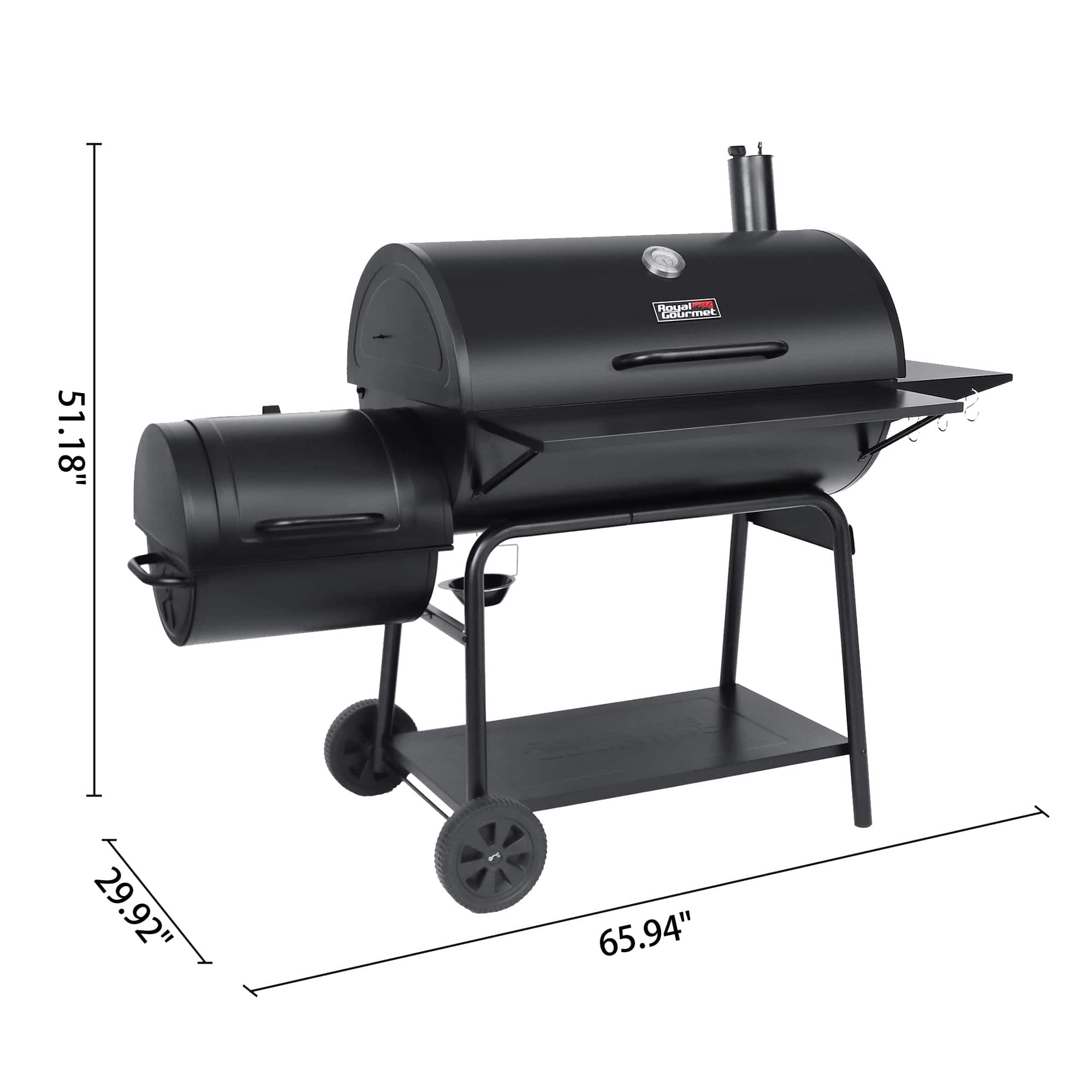 Royal Gourmet Charcoal Barrel Grill with Offset Smoker, Black Bed