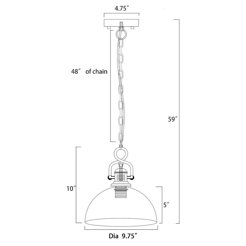 Black 1-Light Dome Shaped Clear Glass Mini Pendant
