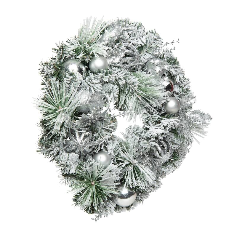 Transpac Artificial 24 in. Silver Christmas Deep Celebration Wreath