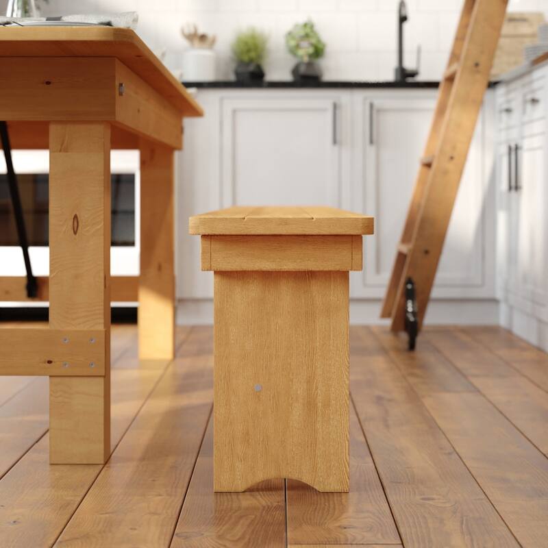 8' x 12" Antique Rustic Solid Pine Folding Farm Bench with 3 Legs