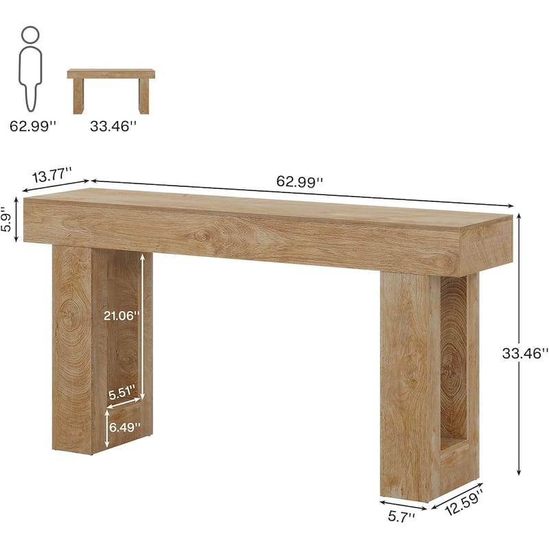 63" Farmhouse Console TableNatural Wood Finish
