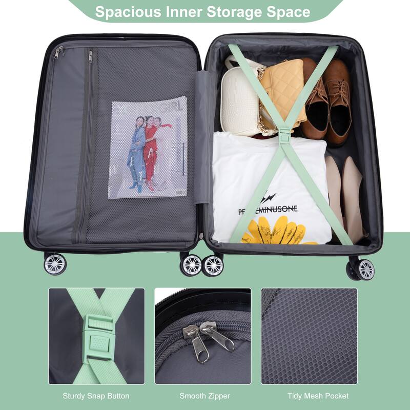 3 Piece Luggage Sets with Double Spinner Wheels and TSA Lock, Expandable Durable PC Hardside Lightweight Suitcase for Men Women