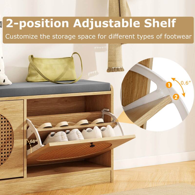 Costway Shoe Storage Bench with Cushion 2 Flip-over Doors & Adjustable - See Details