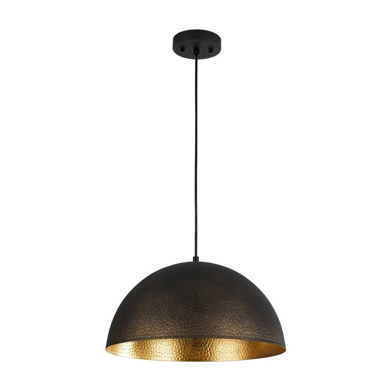 Industrial 1-Light Black Large Metal Dome Pendant Light Sprayed Gold - 15.7 inches
