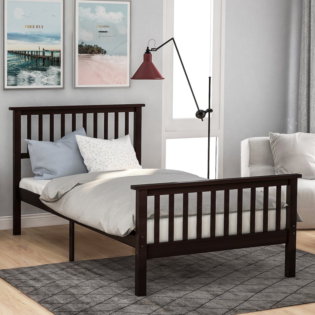 Wood Platform Bed with Headboard and Footboard