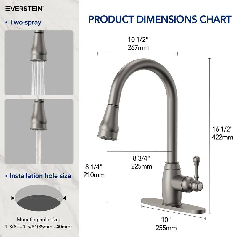 Single Handle Pull Down Sprayer Hot and Cold Kitchen Faucet 360° Spout Swivel with Deckplate