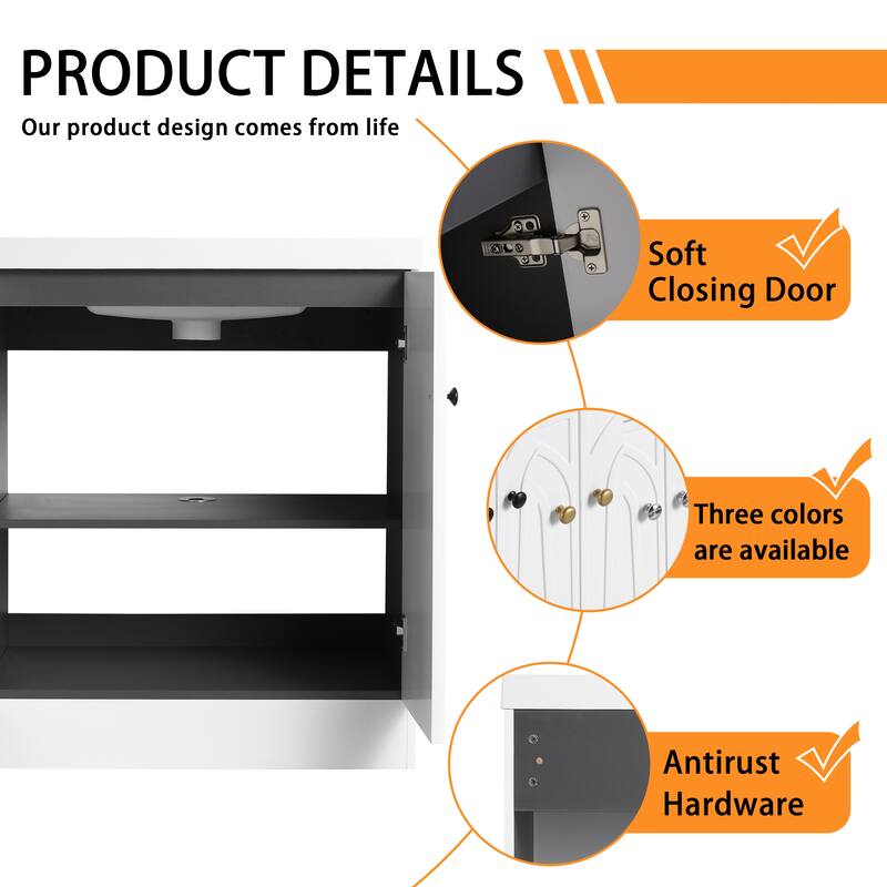 Bathroom Vanity With Sink In 24/30/36 Inch, Freestanding Bathroom Vanity With Soft Close Door and Adjustable Shelf